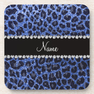 Leoparddruck individuelle Name Blau Glitzer Getränkeuntersetzer