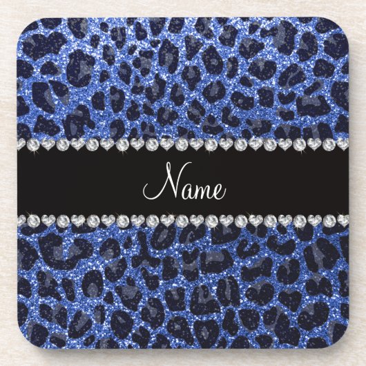 Leoparddruck individuelle Name Blau Glitzer Getränkeuntersetzer (Vorderseite)