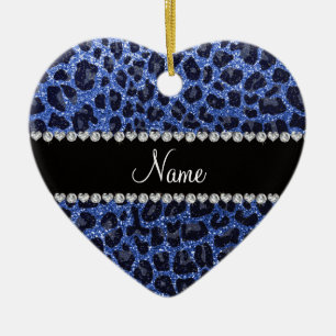 Leoparddruck individuelle Name Blau Glitzer Keramikornament
