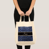 Leoparddruck individuelle Name Blau Glitzer Tragetasche (Vorderseite (Produkt))