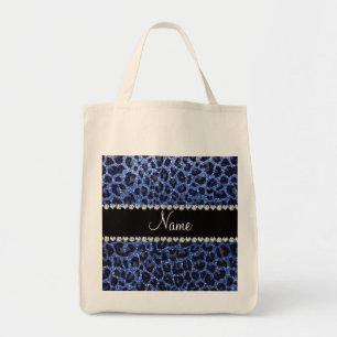 Leoparddruck individuelle Name Blau Glitzer Tragetasche