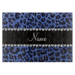 Leoparddruck Individuelle Name blauer Glitzer Schneidebrett