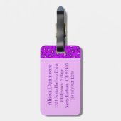 Leoparddruck lila Gepäckmarke in Monogramm Gepäckanhänger (Rückseite vertikal)