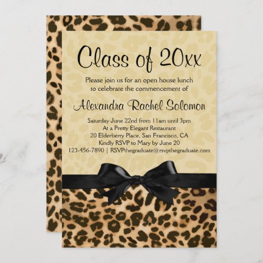 Leoparddruck mit Abschluss/Party Einladung (Vorne/Hinten)