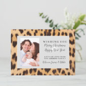 Leoparddruck Neujahr Weihnachtsfamilien-Foto Feiertagskarte (Stehend Vorderseite)