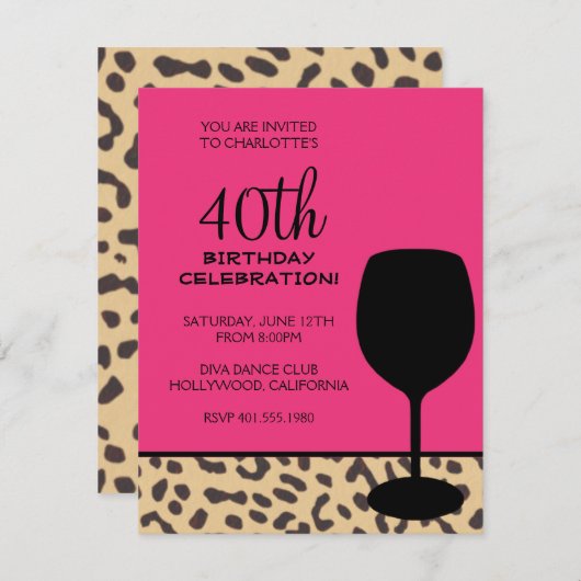 Leoparddruck-Weingeburtstag Einladung (Vorne/Hinten)