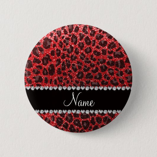 Leoparden aus individuelle Name, roter Glitzer Button (Vorderseite)