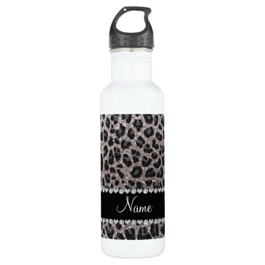 Leoparden aus individuelle Name Silber Glitzer Trinkflasche (Vorderseite)
