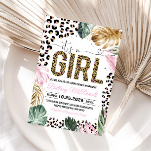 Leoparden Druck - Es ist ein Mädchen Baby Shower E Einladung