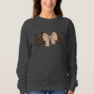 Leoparden-Druck-Mom-Sweatshirt mit kokettem Bogen Sweatshirt