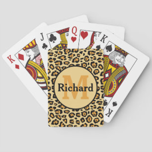 Leoparden-Druck Monogramm und Name Spielkarten