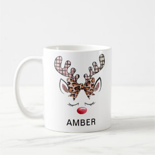 Leoparden-Druck-Schleife-Karo-Geweih-Rentier Kaffeetasse