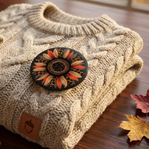 Leoparden-Druck-Sonnenblume-Herbst-Vibes-Boho-Flai Button
