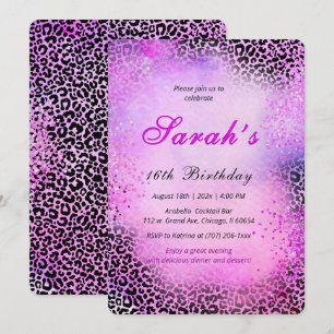 Leoparden Druck Sweet 16  Rosa Glitter Einladung