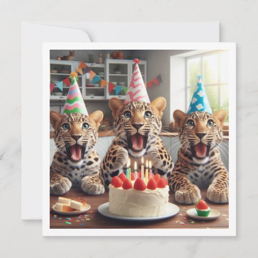 Leoparden feiern, leopardenes Bild Geburtstag Einladung (Vorderseite)