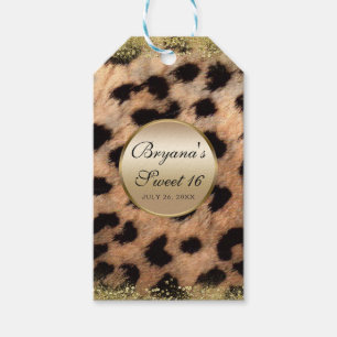 Leoparden Gepard Tierdruck Gold Glitter Monogramm Geschenkanhänger