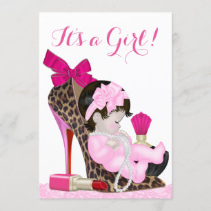 Leoparden-High-Heel-Schuh Mädchen-Baby-Party Einladung