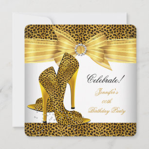 Leoparden High Heels Schuhe Gold Weiß Geburtstagsf Einladung