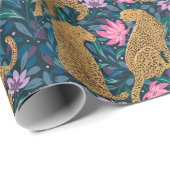 Leoparden im Blumendschungel Geschenkpapier (Rolleneckpunkt)