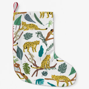 Leoparden im Dschungel, von Hand gezeichnet Muster Kleiner Weihnachtsstrumpf