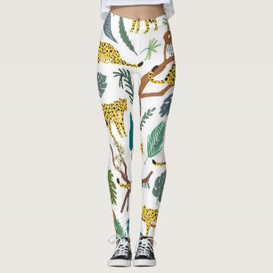 Leoparden im Dschungel, von Hand gezeichnet Muster Leggings