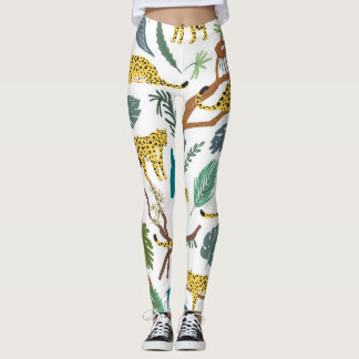 Leoparden im Dschungel, von Hand gezeichnet Muster Leggings