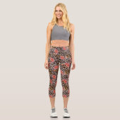 Leoparden Käse Wilde Katze Rosa Blumenmuster Capri Leggings (Vorderseite)