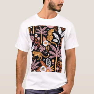 Leoparden Palmen Vintage Nahtloses Muster T-Shirt