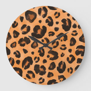 Leoparden Pelz, Aquarell, nahtlose Textur. Große Wanduhr