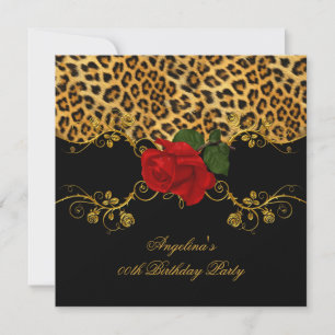 Leoparden Rosen Rot Schwarz Gold Geburtstagsfeier Einladung