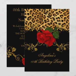 Leoparden Rosen Rot Schwarz Gold Geburtstagsfeier Einladung