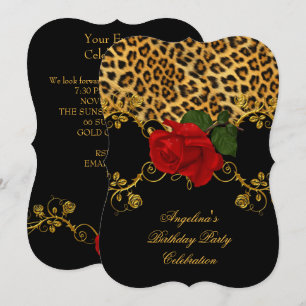 Leoparden Rosen Rot Schwarz Gold Geburtstagsfeier Einladung