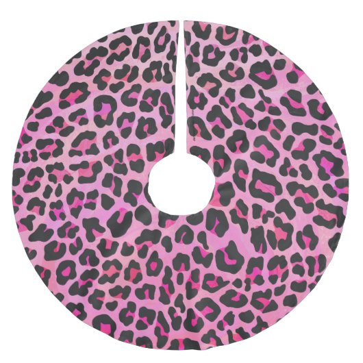 Leoparden, Schwarz und Hot-Pink Polyester Weihnachtsbaumdecke (Vorderseite)