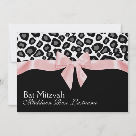 Leoparden Spots und rosa Ribbon Bat Mitzvah Einladung (Vorderseite)