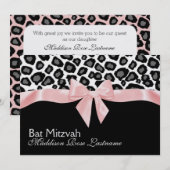 Leoparden Spots und rosa Ribbon Bat Mitzvah Einladung (Vorne/Hinten)