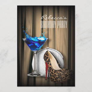 Leoparden-Stiletts Blaues Martini-Cocktail-Party Einladung