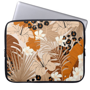 Leoparden tropische Blätter Hibiskus Blume nahtlos Laptopschutzhülle