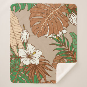 Leoparden tropische Blätter Hibiskus Blume nahtlos Sherpadecke