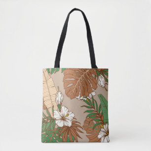 Leoparden tropische Blätter Hibiskus Blume nahtlos Tasche