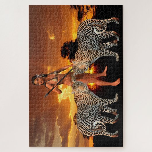 Leoparden und Mädchen Puzzle (Vertikal)