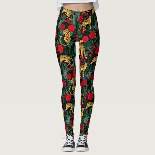 Leoparden und Rose Leggings (Vorderseite)