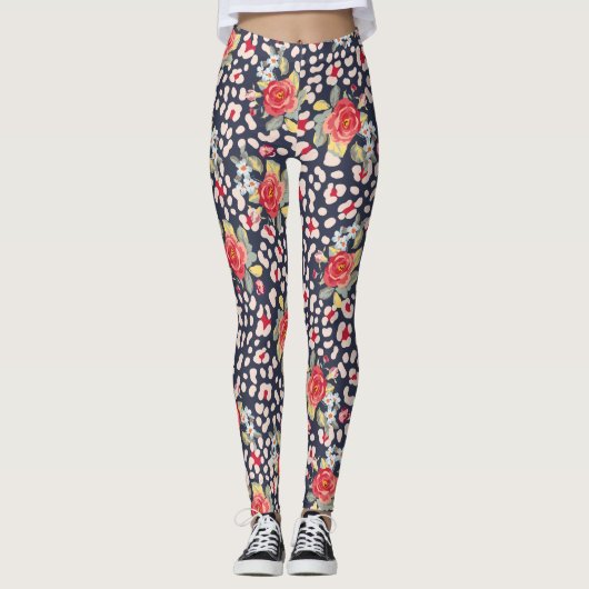 Leoparden und Vintage Rose Leggings (Vorderseite)
