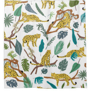 Leoparden wild lebende Tiere im Urwald von Hand ge Duschvorhang