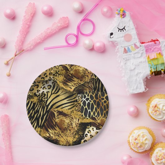Leoparden Wildtier Safari Haut Gold Schwarz Pappteller (Party)