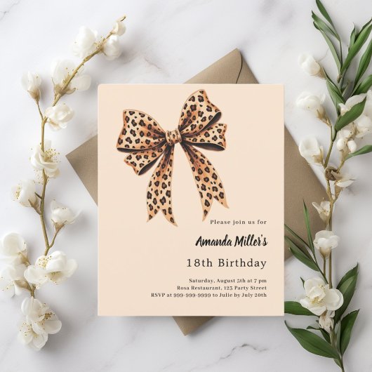 Leopardenbogenbraun Beige Geburtstagseinladung