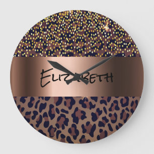 Leopardenbraun-Bronze Große Wanduhr
