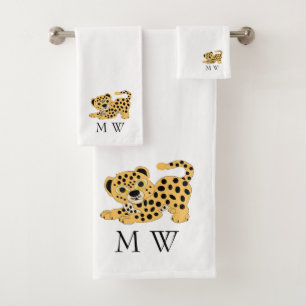 Leopardendesign mit Monogramm Badhandtuch Set