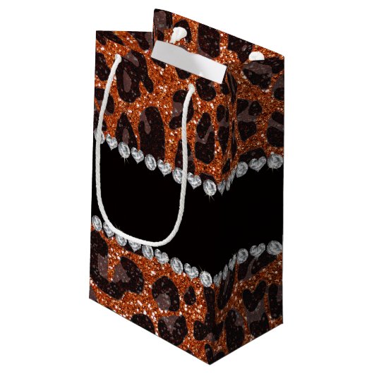Leopardendruck auf individuelle Name in Orange-Gli Kleine Geschenktüte (Rückseite Schrägansicht)