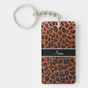 Leopardendruck auf individuelle Name in Orange-Gli Schlüsselanhänger