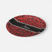 Leopardendruck auf individuelle Name-Neon-Glitzer Pappteller (Schrägansicht)